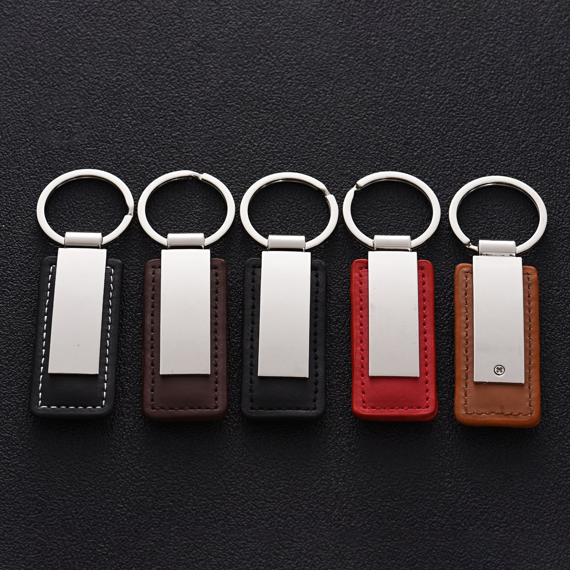 Leather and metal keychains